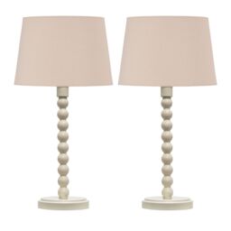 First Choice Lighting Set of 2 Bobbin - Ivory Lamps with Natural Cotton Shades in White