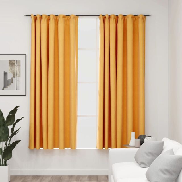 Berkfield Home Linen-Look Blackout Curtains with Hooks 2 pcs Yellow 140x175 cm - image 1