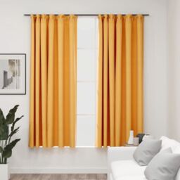 Berkfield Home Linen-Look Blackout Curtains with Hooks 2 pcs Yellow 140x175 cm