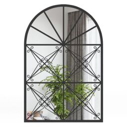 Costway Arched Window Pane Mirror Wall Mounted Decorative Mirror w/ Metal Frame in Black - thumbnail 1