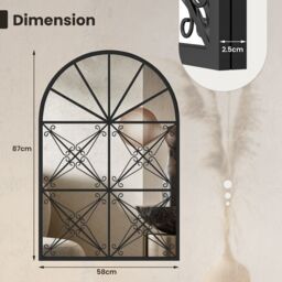 Costway Arched Window Pane Mirror Wall Mounted Decorative Mirror w/ Metal Frame in Black - thumbnail 2