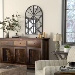 Costway Arched Window Pane Mirror Wall Mounted Decorative Mirror w/ Metal Frame in Black - thumbnail 5