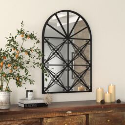 Costway Arched Window Pane Mirror Wall Mounted Decorative Mirror w/ Metal Frame in Black - thumbnail 3