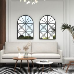 Costway Arched Window Pane Mirror Wall Mounted Decorative Mirror w/ Metal Frame in Black - thumbnail 6