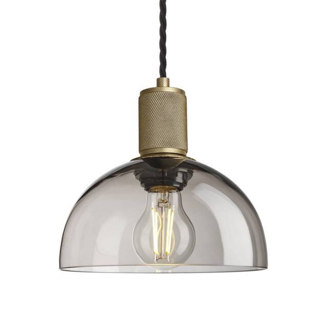 Industville Knurled Smoked Glass Dome Pendant Light - 8 Inch in Metallic Gold - Size: 8 inches