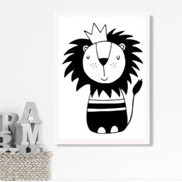 ARTZE Cute Black Lion Scandi Animal Framed Print SIZE: A2 with White Frame - Size: A4 - thumbnail 2