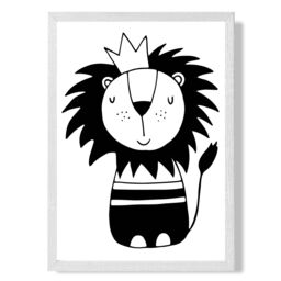 ARTZE Cute Black Lion Scandi Animal Framed Print SIZE: A2 with White Frame - Size: A4 - thumbnail 1
