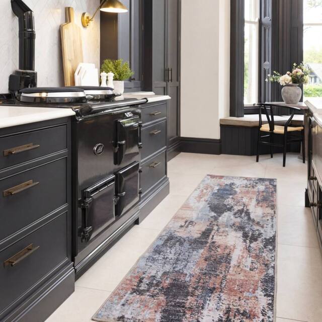 Kukoon Blue Grey Multi Colour Abstract Washable Long Hallway Runner Rug - Size: 60 cm x 240 cm - image 1