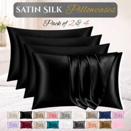 Grace Satin Silk Pillow Cases Pack of 4 Super Soft Smooth Pillow Covers in Black - Size: Standard Pillow Case