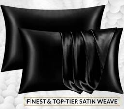 Grace Satin Silk Pillow Cases Pack of 4 Super Soft Smooth Pillow Covers in Black - Size: Standard Pillow Case - thumbnail 2