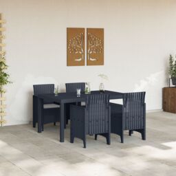 Berkfield Home 5 Piece Garden Dining Set with Cushions Anthracite Poly Rattan in Grey - thumbnail 3