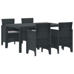 Berkfield Home 5 Piece Garden Dining Set with Cushions Anthracite Poly Rattan in Grey - thumbnail 2