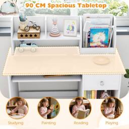 Costway Kids Study Desk Wooden Writing Table with Keyboard Tray & Drawer in White - thumbnail 8