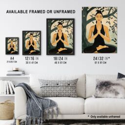 Artery8 Woman in Yoga Pose Zen Meditation Painting Framed Art Print - Size: A4 - thumbnail 3
