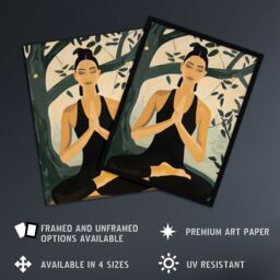 Artery8 Woman in Yoga Pose Zen Meditation Painting Framed Art Print - Size: A4 - thumbnail 2