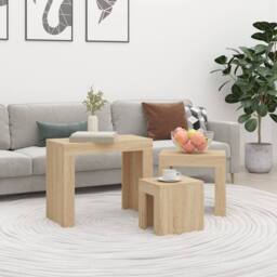 Berkfield Home Nesting Coffee Tables 3 pcs Sonoma Oak Engineered Wood in Light Tan - thumbnail 2