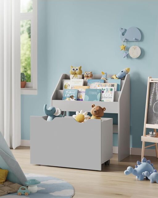 SONGMICS Kids Toy Storage & Bookshelf with Wheels & Shelves in Grey - image 1