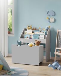 SONGMICS Kids Toy Storage & Bookshelf with Wheels & Shelves in Grey - thumbnail 1