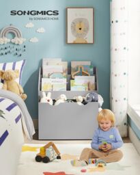 SONGMICS Kids Toy Storage & Bookshelf with Wheels & Shelves in Grey - thumbnail 2