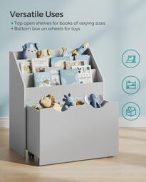 SONGMICS Kids Toy Storage & Bookshelf with Wheels & Shelves in Grey - thumbnail 5