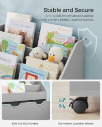 SONGMICS Kids Toy Storage & Bookshelf with Wheels & Shelves in Grey - thumbnail 6