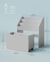 SONGMICS Kids Toy Storage & Bookshelf with Wheels & Shelves in Grey - thumbnail 3