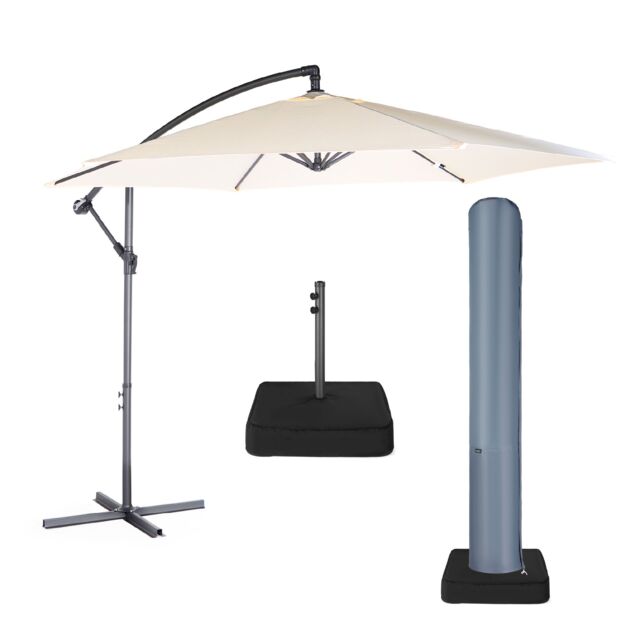 VonHaus Ivory 3M Cantilever Banana Parasol with Base & Cover Set - image 1