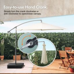 VonHaus Ivory 3M Cantilever Banana Parasol with Base & Cover Set - thumbnail 5