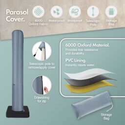 VonHaus Ivory 3M Cantilever Banana Parasol with Base & Cover Set - thumbnail 7
