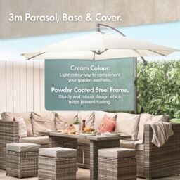 VonHaus Ivory 3M Cantilever Banana Parasol with Base & Cover Set - thumbnail 2