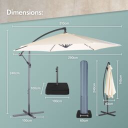VonHaus Ivory 3M Cantilever Banana Parasol with Base & Cover Set - thumbnail 8