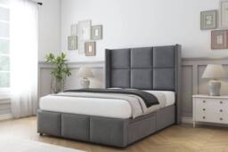 "Comfort Beds Charlie Coniston Divan Set No Drawers-54"" Wingback-Footboard in Dark Grey - Size: King" - thumbnail 2