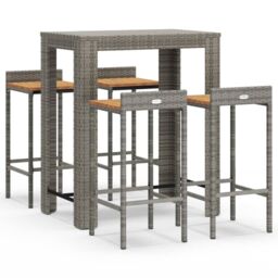 Berkfield Home 5 Piece Garden Bar Set Grey Poly Rattan&Solid Wood Acacia - thumbnail 2