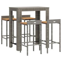 Berkfield Home 5 Piece Garden Bar Set Grey Poly Rattan&Solid Wood Acacia - thumbnail 3
