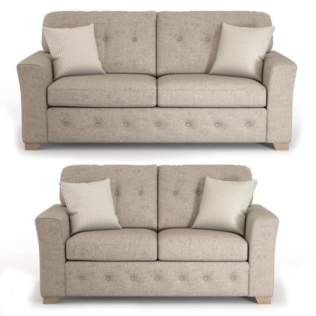 Furnishings For Less UK Hartley Grey or Beige 3 + 2 Sofa Suite Full Back Tufted Cushions - image 1