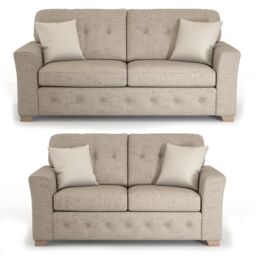 Furnishings For Less UK Hartley Grey or Beige 3 + 2 Sofa Suite Full Back Tufted Cushions - thumbnail 1