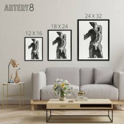 "Artery8 Anatomical study of gluteal muscles Stolk Framed Canvas Wall Art Print in White - Size: W12"" x H16""" - thumbnail 4