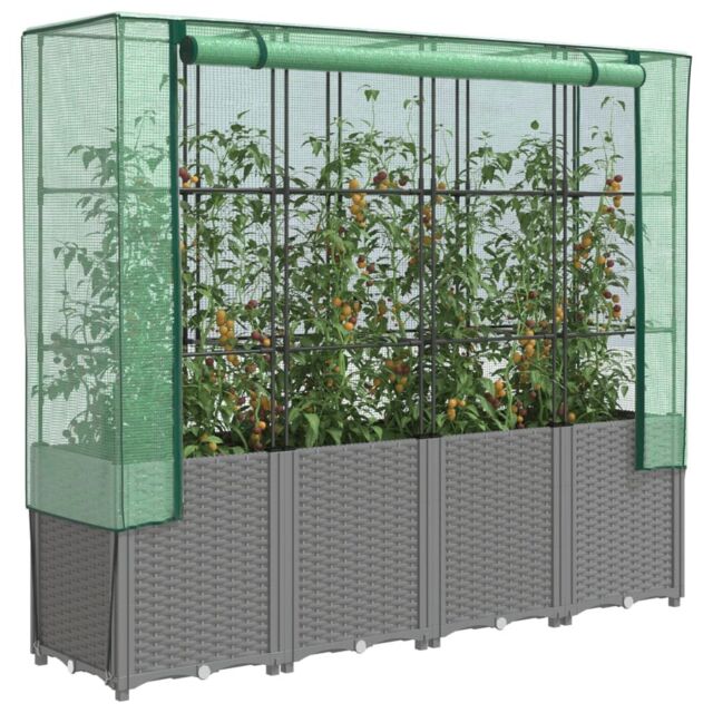Berkfield Home Raised Bed with Greenhouse Cover Rattan Look 160x40x153 cm in Black - Size: 160 x 40 x 153 cm - image 1