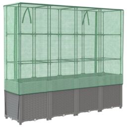 Berkfield Home Raised Bed with Greenhouse Cover Rattan Look 160x40x153 cm in Black - Size: 160 x 40 x 153 cm - thumbnail 6