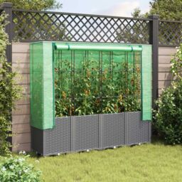 Berkfield Home Raised Bed with Greenhouse Cover Rattan Look 160x40x153 cm in Black - Size: 160 x 40 x 153 cm - thumbnail 3
