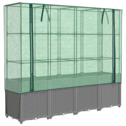 Berkfield Home Raised Bed with Greenhouse Cover Rattan Look 160x40x153 cm in Black - Size: 160 x 40 x 153 cm - thumbnail 2