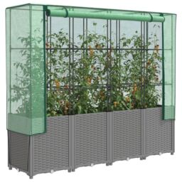 Berkfield Home Raised Bed with Greenhouse Cover Rattan Look 160x40x153 cm in Black - Size: 160 x 40 x 153 cm - thumbnail 1