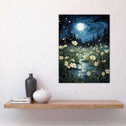 Artery8 Moonlit Dancing Fireflies By Buttercup Brook Artwork Full Moon Night Moonlight Large Wall Unframed Art Poster Print Thick Paper 18X24 Inch - thumbnail 4