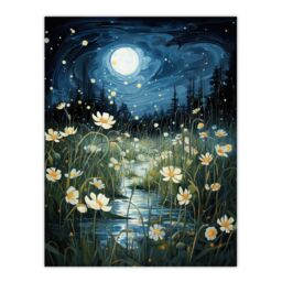 Artery8 Moonlit Dancing Fireflies By Buttercup Brook Artwork Full Moon Night Moonlight Large Wall Unframed Art Poster Print Thick Paper 18X24 Inch - thumbnail 1