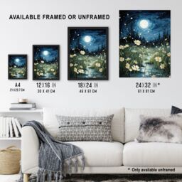 Artery8 Moonlit Dancing Fireflies By Buttercup Brook Artwork Full Moon Night Moonlight Large Wall Unframed Art Poster Print Thick Paper 18X24 Inch - thumbnail 3