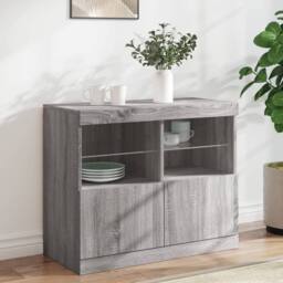 Berkfield Home Sideboard with LED Lights Grey Sonoma 81x37x67 cm - Size: 81 x 37 x 67 cm - thumbnail 2