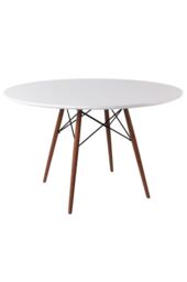 Fusion Living Soho Large White Circular Dining Table with Walnut Wood Legs - thumbnail 2