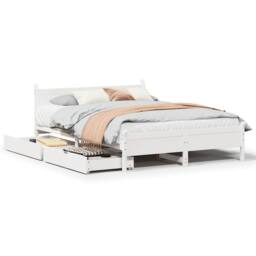 Berkfield Home Bed Frame without Mattress White 135x190 cm Double Solid Wood Pine - thumbnail 1