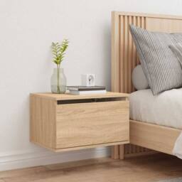 Berkfield Home Wall-mounted Bedside Cabinet with LED Lights Sonoma Oak in Light Brown - thumbnail 4