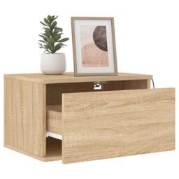 Berkfield Home Wall-mounted Bedside Cabinet with LED Lights Sonoma Oak in Light Brown - thumbnail 5